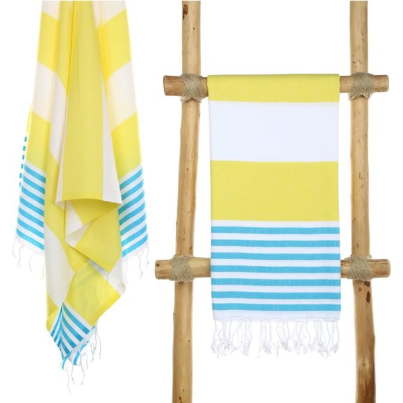 Sand Free Yellow Turquoise Turkish Cotton Beach Bath Towel - Picture 2 of 6